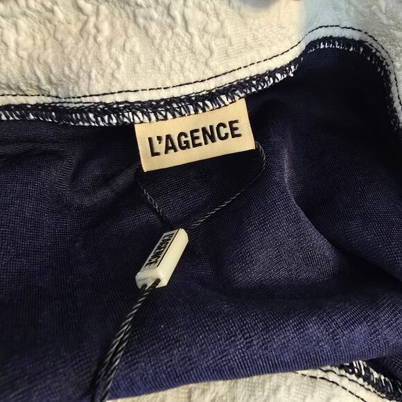 L'Agence Vanessa High Waist Bikini Bottom Marine Blue White Gold Buttons S NEW - Picture 4 of 8